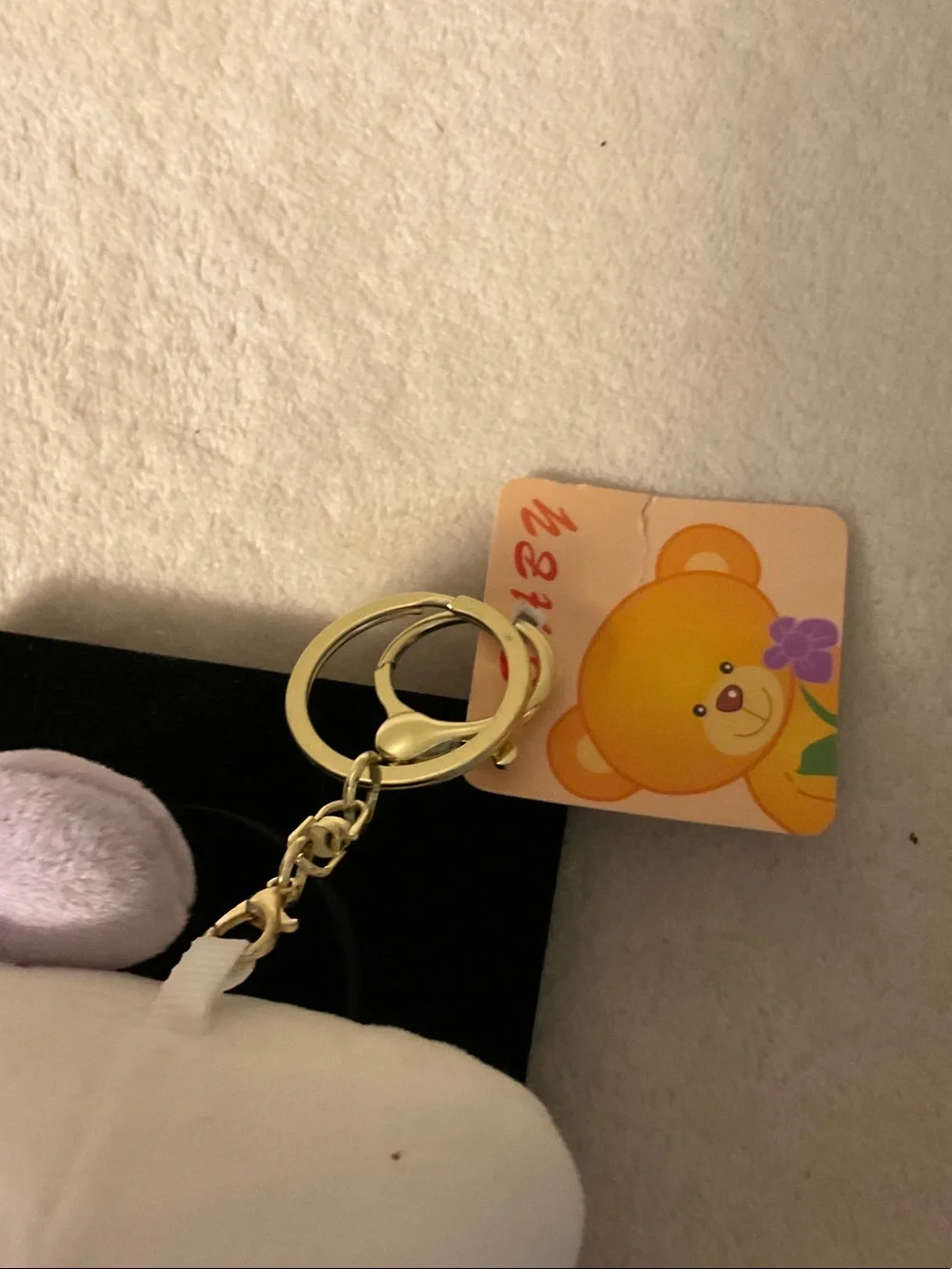 Plush White & Pink Cat Keychain with Lavender Bow